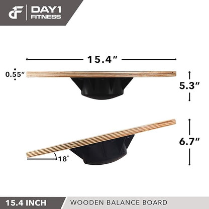 Day 1 Fitness Balance Board, 15.4” 360° Rotation, for Balance, Coordination, Posture - Large, Wooden Wobble Boards with 18° Tilting Angle for Workouts - Premium Core Trainer Equipment