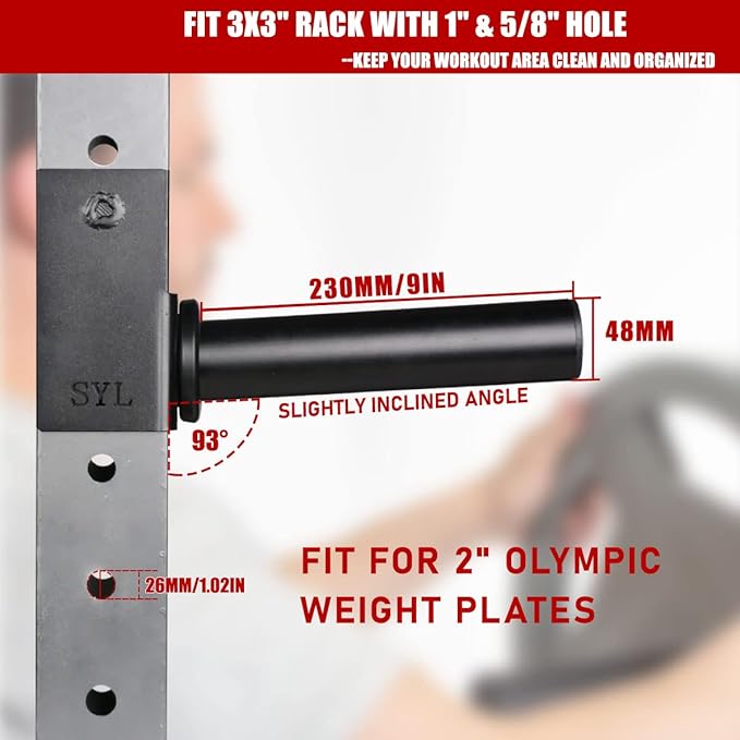 SYL Fitness Olympic Weight Plates Holder Power Rack Attachment Weights Storage Rack, Fit 2x2 & 3x3 inch Square Tube