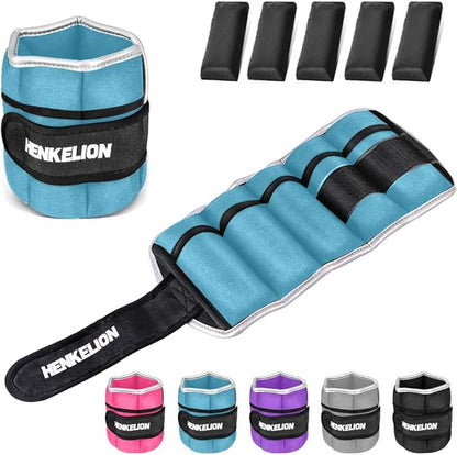 Henkelion 1 Pair 2 3 5 10 Lbs Adjustable Ankle Weights For Women Men Kids, Strength Training Wrist And Ankle Weights Sets For Gym, Fitness Workout, Running, Lifting - Black Grey Pink Blue Purple