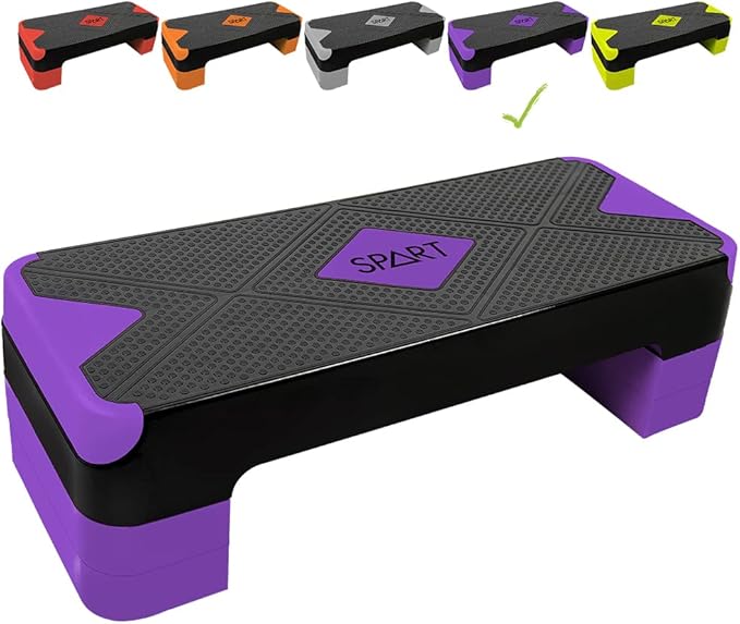 SPART Adjustable Workout Aerobic Stepper, Aerobic Exercise Step Platform with 4 Risers, 3 Levels Adjust 4" - 6" - 8", 26.77" Trainer Stepper with Non-Slip Surface for Home Gym Extra Risers