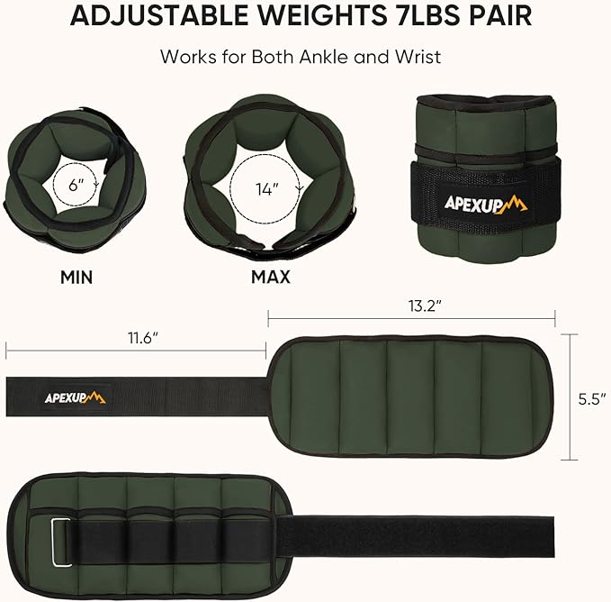 APEXUP 7 lbs/Pair Adjustable Ankle Weights for Women and Men, Modularized Leg Weight Straps for Yoga, Walking, Running, Aerobics, Gym