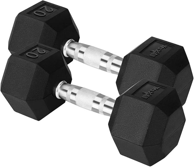 Yes4All Chrome Grip Encased Hex Dumbbells – Hand Weights With Anti-Slip 10-30 LBS Pair