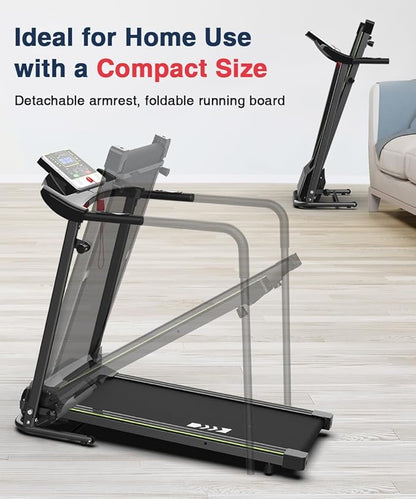 Redliro Walking Treadmill with Long Handrail for Balance, Recovery Fitness Exercise Machine Foldable for Home use with Holder for Phone & Cup,LCD Display, 300 lbs Capacity