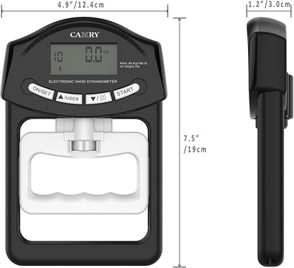 CAMRY Digital Hand Dynamometer Grip Strength Measurement Meter 198Lbs / 90Kgs Auto Capturing Electronic Hand Grip Power