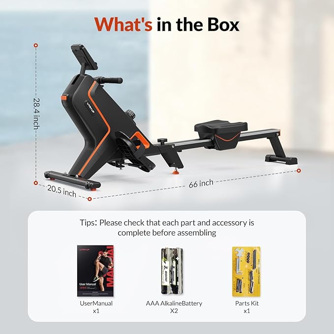 Magnetic Rowing Machines for Home, Compact and Saves Space - Vertical/Folding Storage, 350 LB Weight Capacity with Bluetooth App Supported, Tablet Holder and Comfortable Seat Cushion