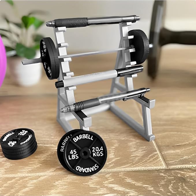 Squat Rack Pen Holder, 2023 Funny Barbell Rack Pen Holder, Mini Squat Rack Ornaments with Barbells and Weights, Barbell Rack Ornaments for Fitness and Weightlifting Fans