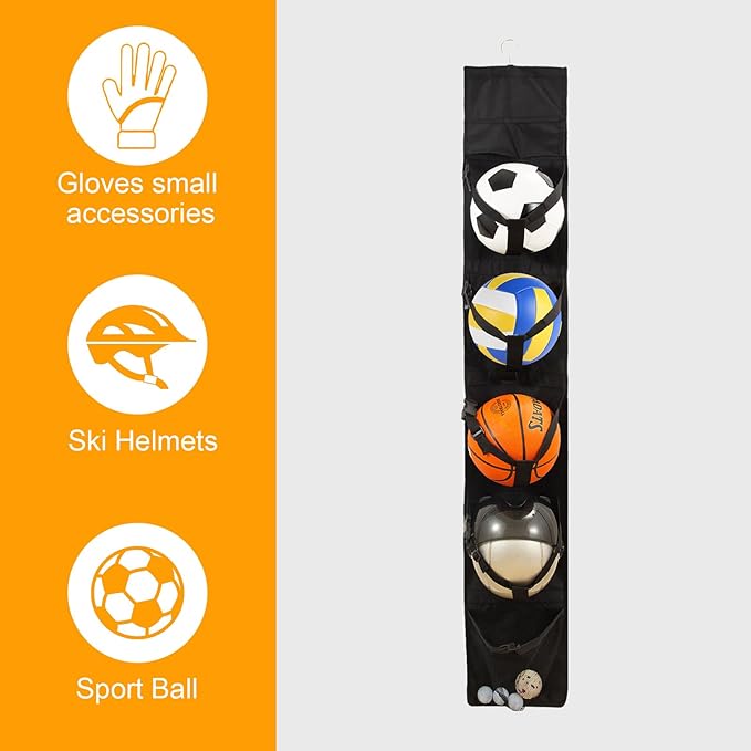 Hanging Organizer,Sports Equipment Storage,The Door Hanging Sports Equipment and Ball Storage,Ball Holder,Sports Equipment Organizer for Hold Soccer,Basketball, Football,Volleyball and Swimming Gear