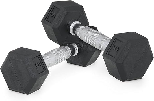 MADOG Hex-Dumbbells, Rubber Coated Cast Iron Dumbbell Set, Hand Weights With Anti-Slip Grip, 5-25 LBS