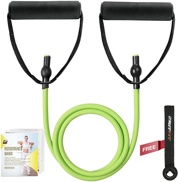 RitFit Single Resistance Exercise Band with Comfortable Handles - Ideal for Physical Therapy, Strength Training, Muscle Toning - Door Anchor and Starter Guide Included