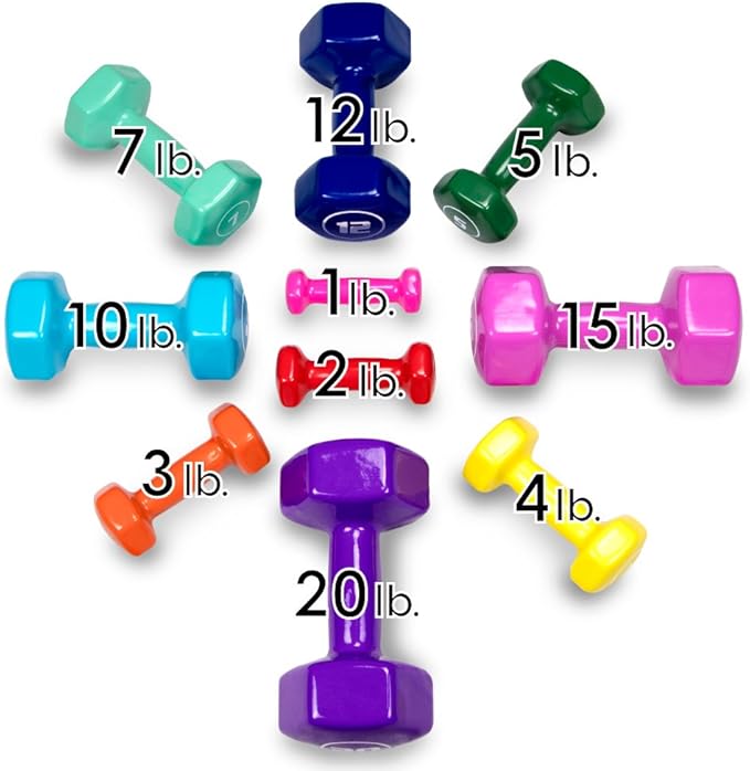 Brightbells Vinyl Hex Hand Weights, Spectrum Series I: Tropical - Colorful Coated Set of Non-slip Dumbbell Free Weight Pairs - Home & Gym Equipment