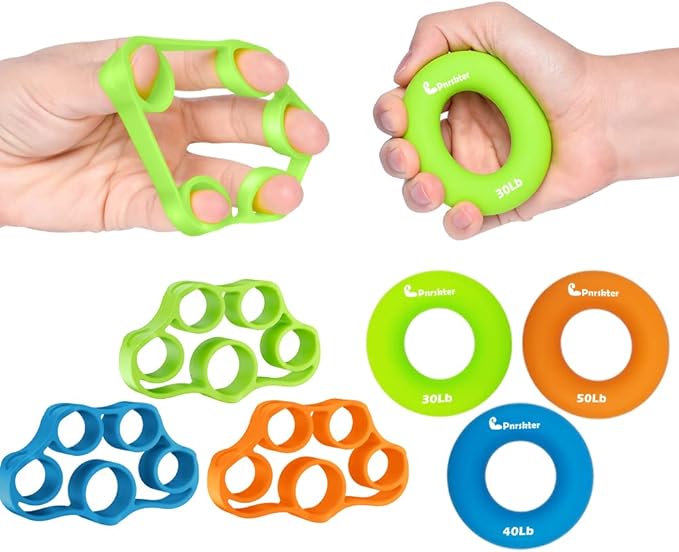 Hand Grip Strengthener, Finger Exerciser, Grip Strength Trainer (6 PCS),New Material,Forearm Grip Workout, Finger Stretcher, Relieve Wrist Pain, Carpal Tunnel, Trigger Finger, Mallet Finger and More.