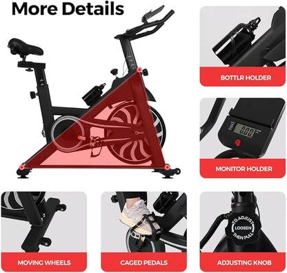 Panana Exercise Bike Indoor Cycling Cycle Bike Stationary for Home Gym Use with Silent Flywheel, LCD Display, Heart Rate Sensor, Phone Tablet Bottle Holders, Adjustable Height Training Cardio Workout