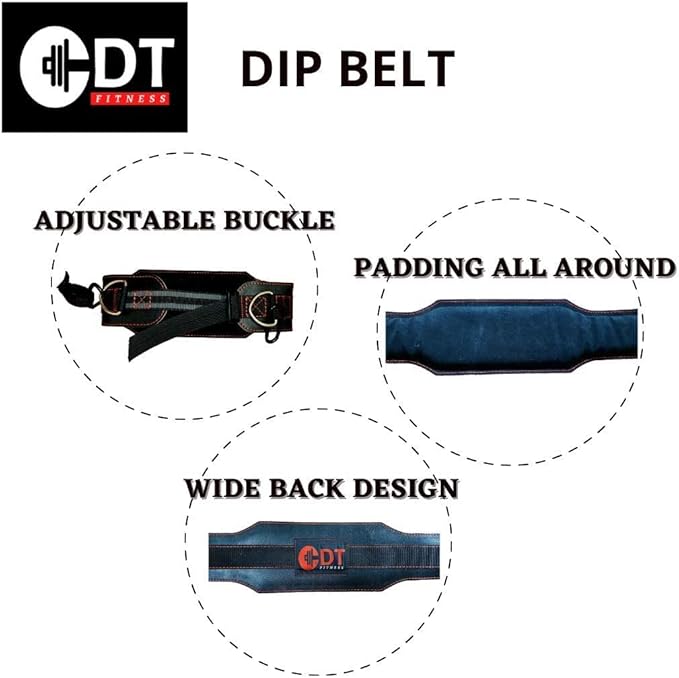 Leather Dip Belt | Adjustable Buckle | Double Stitched Nylon Strap | Padded Interior | Ergonomic Design | Weighted Pull-up Chin up Squat Donkey Calf Raises