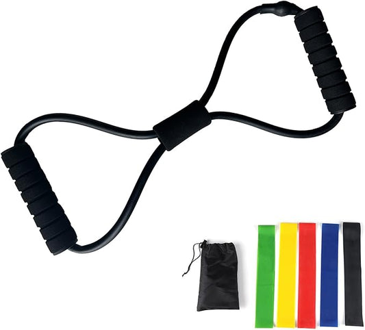 Gym or Home Workout Equipment,Figure 8 Resistance Band with Padded Handles Great for Stretch, Exercise, Fitness Training, Yoga, Resistance Weights, Therapy (Light Resistance 15lbs.)