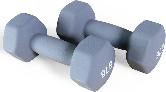 Signature Fitness Neoprene Dumbbell Hand Weights, Anti-Slip, Anti-roll, Hex Shape Colorful, Pair or Set with Stand