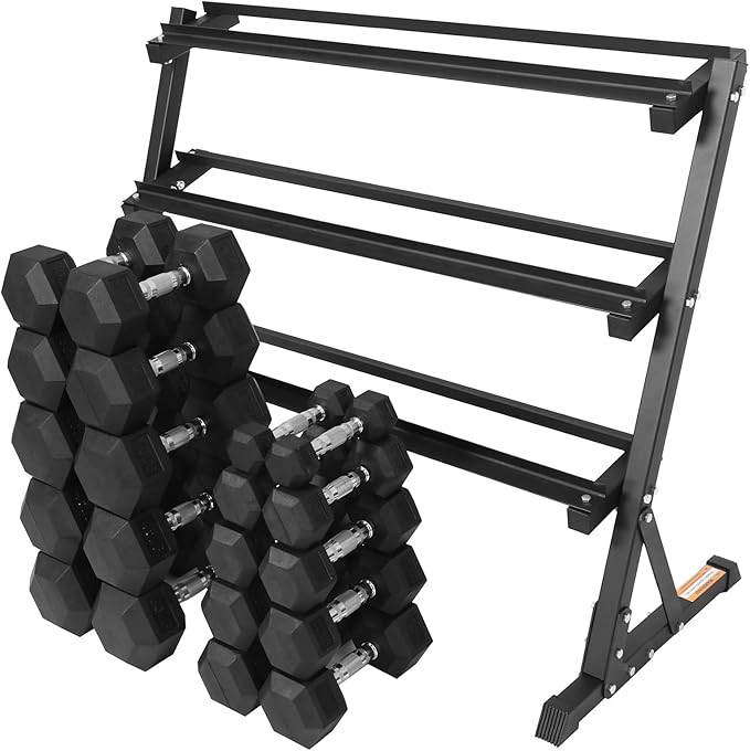 Signature Fitness Premium Rubber Coated Hex Dumbbell Weight Set, Multiple Packages