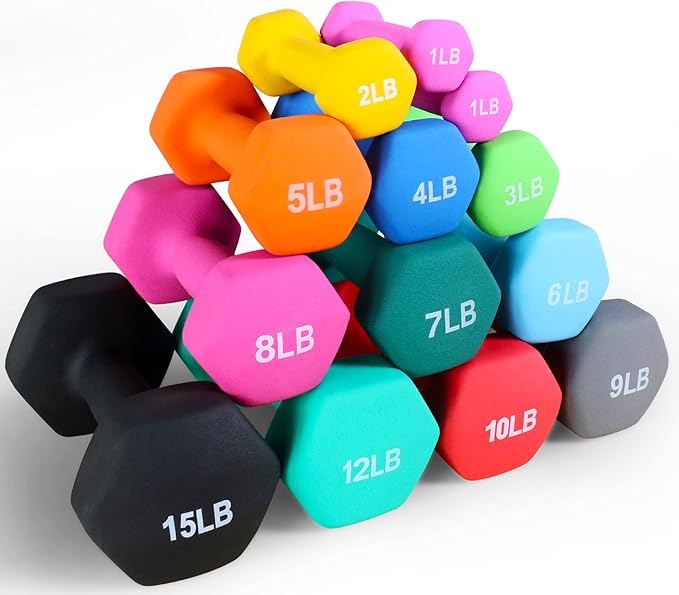 Signature Fitness Set of 2 Neoprene Dumbbell Hand Weights, Anti-Slip, Anti-roll, Hex Shape Colorful, Pairs or Sets