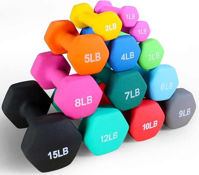 Signature Fitness Set of 2 Neoprene Dumbbell Hand Weights, Anti-Slip, Anti-roll, Hex Shape Colorful, Pairs or Sets