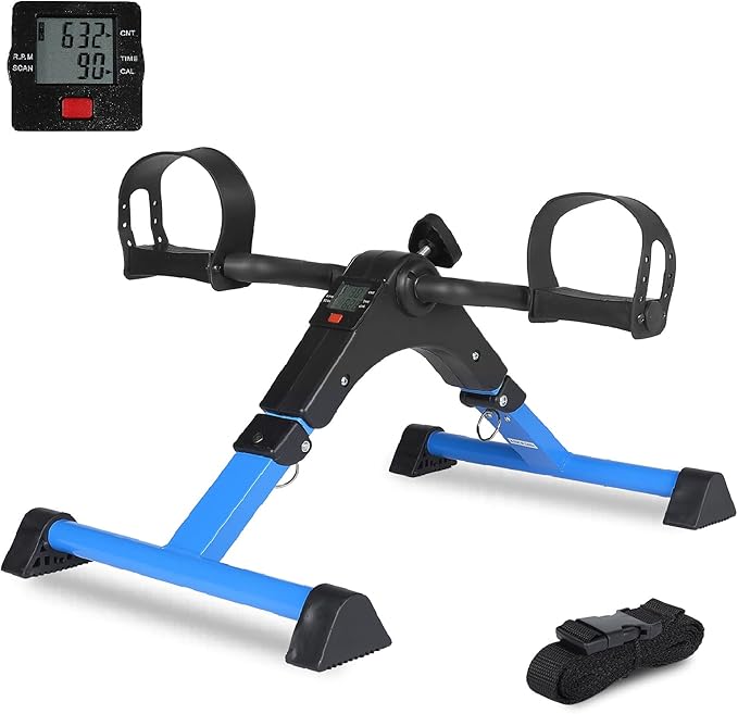 MEETWARM Pedal Exercise Bike for Seniors, Hand Arm Leg & Knee Peddler Adjustable Fitness Equipment, Folding Recovery Physical Therapy Home Exercise Bike for Elderly, Portable Bicycle Exerciser Machine