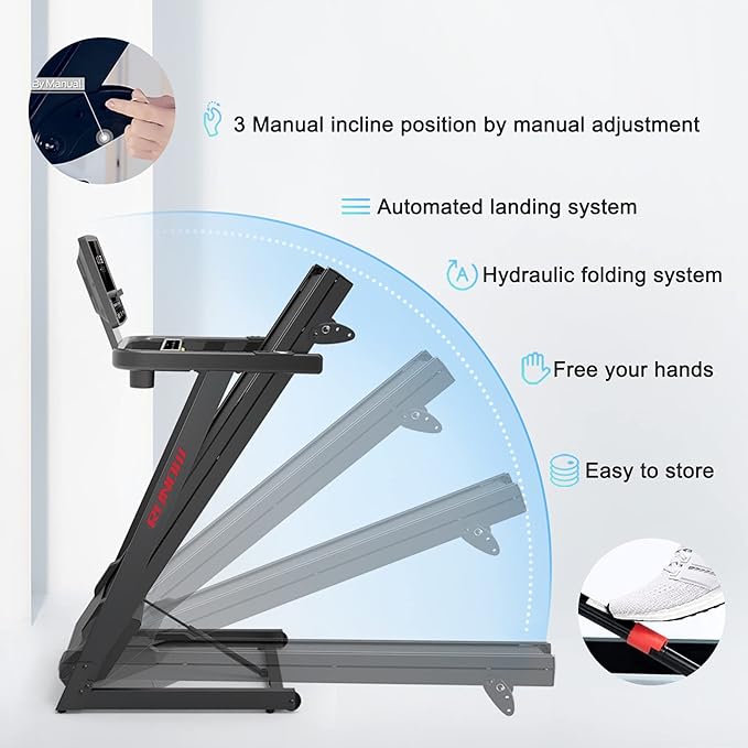 RUNOW Treadmill with Incline, Perfect as Treadmills for Home Walking and Running, Foldable Treadmill Support Bluetooth and Customized Programs, Easy Assembly Exercise Machine