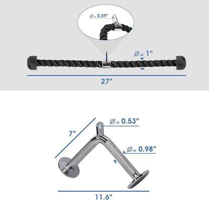 Yes4All Tricep Press Down Cable Machine Attachment Set, LAT Pulldown Attachment, Cable Machine Accessories for Home Gym