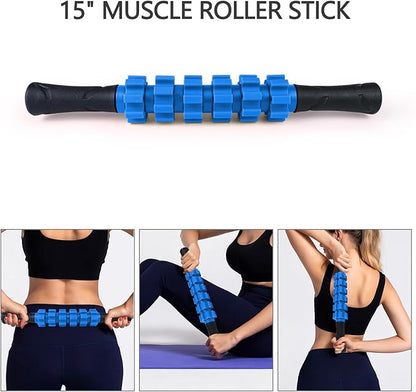 5 in 1 Foam Roller Set for Deep Tissue Muscle Massage, Trigger Point Fitness Exercise Foam Roller, Massage Roller, Massage Ball, Stretching Strap, for Whole Body (Blue)