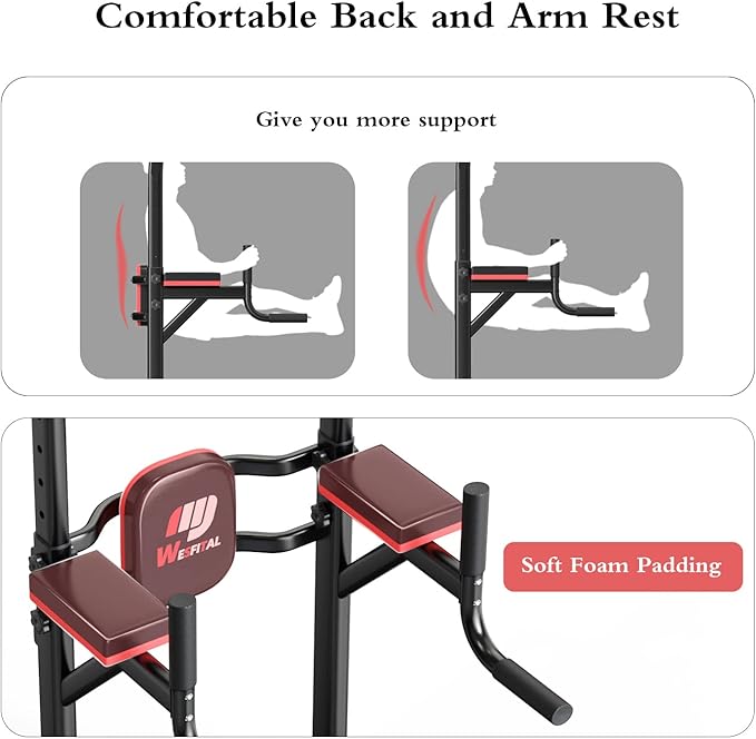 Wesfital Pull Up Bar Power Tower Dip Bar Station Dip Stand Multi-Functional Workout Equipment Strength Training Machine for Men Women Home Gym