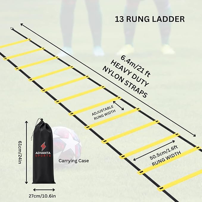 DELUXE EDITION Agility Ladder Training Set - 13 21ft Agility w/13 Disc w/4 Steel