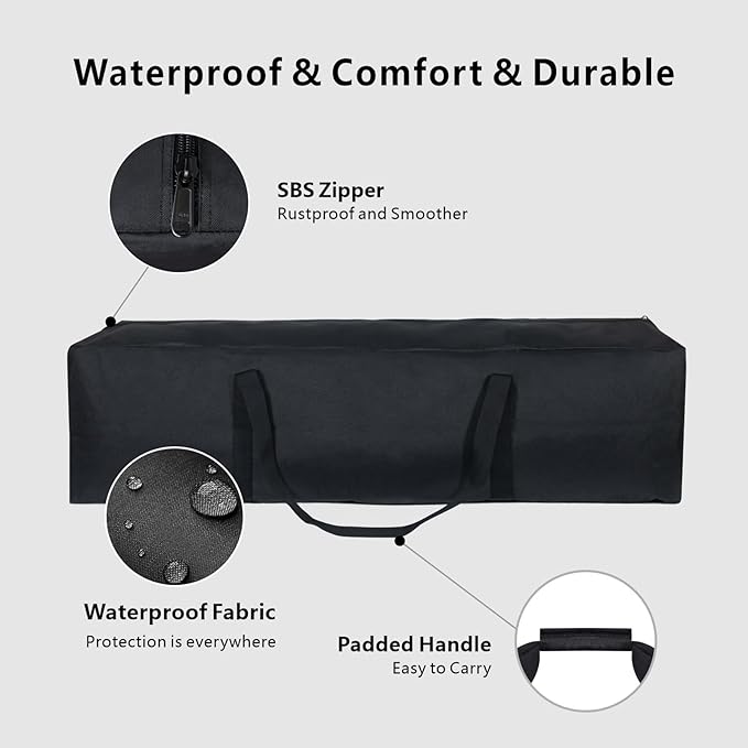 TOPDesign 1-Pack 46 Inch Extra Large Zippered Duffel Bag for Travel Camping Sports Equipment Storage, Waterproof Foldable Luggage Bag with Padded Handles (Black)