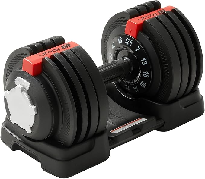 UMAY Fitness 12 Level Adjustable Dumbbells Set,52.5 LB Dumbbells Set,3-IN-1 Set Work As 12 Level Dumbbells/Kettlebells/Barbells,Home Gym Weights