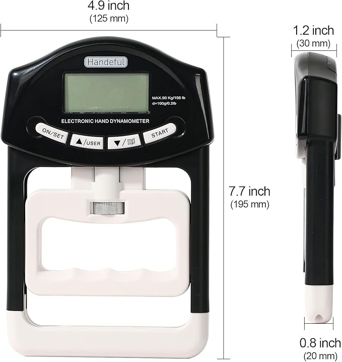 Handeful Grip Strength Tester Trainer - Dynamometer Handgrip Measurer Meter, Handheld Strengthener Exerciser for Sports, School, and Home Use (198Lbs / 90Kgs)