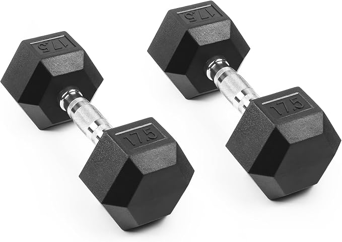 LIONSCOOL Rubber Encased Hex Dumbbells in Pairs or Single, Hand Dumbbell Weight with Metal Handle for Strength Training, Resistance Training, Build Muscle and Full Body Workout, 5-65lbs