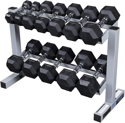 Body-Solid (PDR282X) 2-Tier Dumbbell Rack - Heavy-Duty 30inch Wide Weight Stand, Home Gym Storage Solution Holds 1 pair each of 5-30 lb. Dumbbells