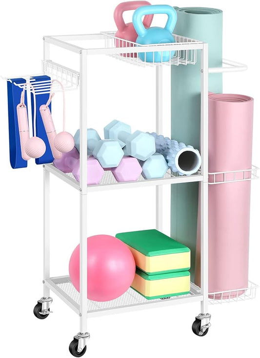 Weight Rack Stand Small Gym Rack Yoga Rack Workout Equipment Storage Cart for Weights, Dumbbells, Yoga Mats, Kettlebells, Foam Rollers, and Resistance Bands