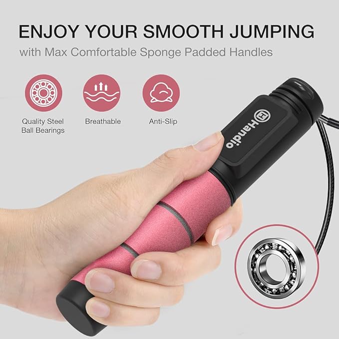 Jump Rope, H Handio Jump Rope with Counter, Workout Jumping Rope with Steel Ball Bearings, Adjustable Length Speed Skipping Rope for Men Women Kids Home Gym, Crossfit, Fitness Exercise