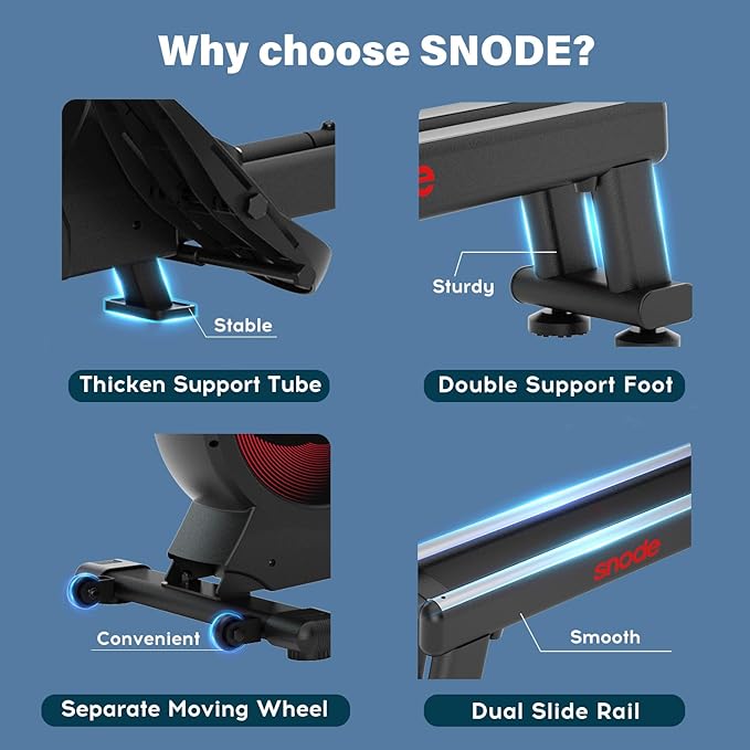 SNODE Rowing Machine for Home, Sturdy Rower Machinewith LCD Monitor, Ergonomic Seat, Dual Rail, High Weight Capacity