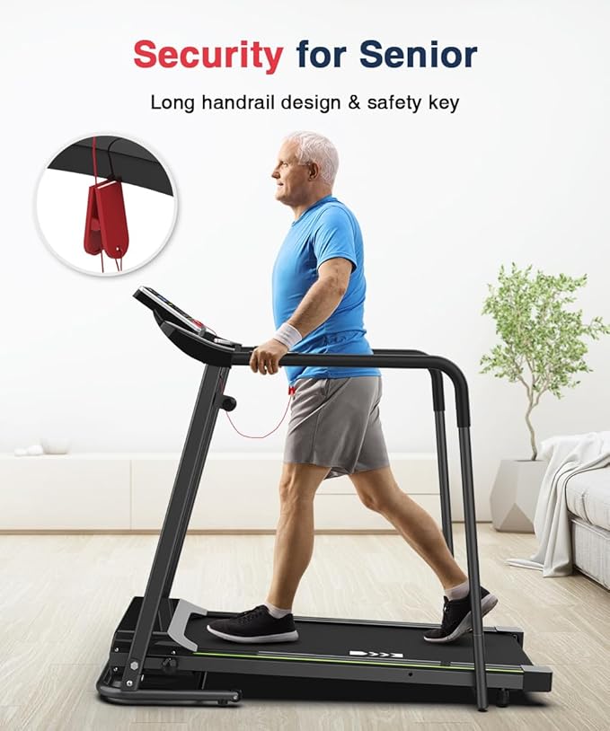 Redliro Walking Treadmill with Long Handrail for Balance, Recovery Fitness Exercise Machine Foldable for Home use with Holder for Phone & Cup,LCD Display, 300 lbs Capacity