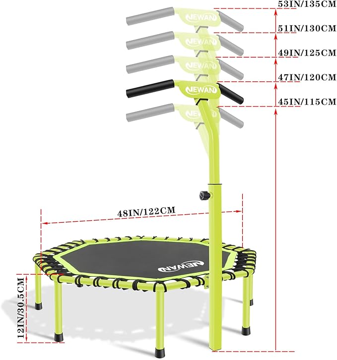 Newan 48" Fitness Trampoline with Adjustable Handle Bar, Silent Trampoline Bungee Rebounder Jumping Cardio Trainer Workout for Adults - Max Limit 330 lbs