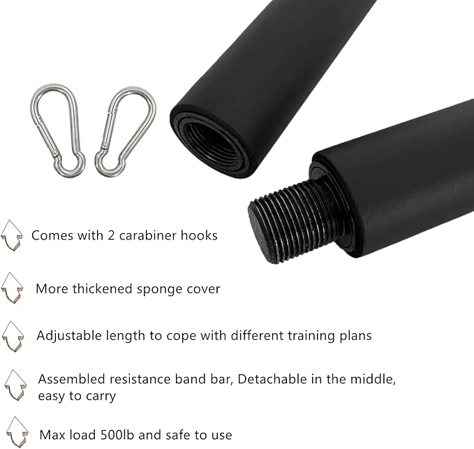 Resistance Band Bar, 41Inch Workout Bar for Home Gym Resistance Training Accessories Bar, Portable Detachable Pilates Bar, for Full Body Workout, with 2 Carabineer Clips, Black