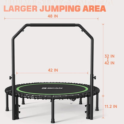 BCAN 40"/48" Foldable Mini Trampoline with Resistance Band, 450 LBS Fitness Trampoline with Bungees, U Shape Adjustable Foam Handle, Stable & Quiet Exercise Rebounder for Adults Indoor/Garden