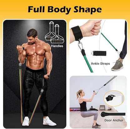 Resistance Bands Set for Men and Women - Exercise Bands with Handles, Door Anchor, Ankle Straps - Perfect for Heavy Resistance Training, Physical Therapy, Yoga, Home Workouts - Shape Your Body