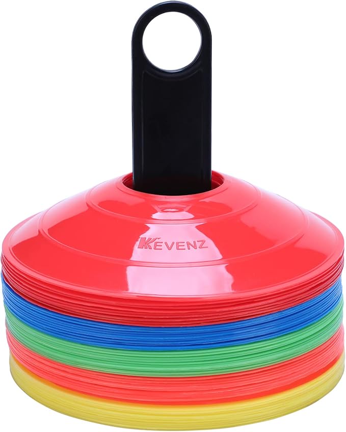 KEVENZ 50-Pack Soccer disc Cones,More Thicker, More flexible,Multi Color Cone for Agility Training, Soccer, Football, Kids, Field Marker