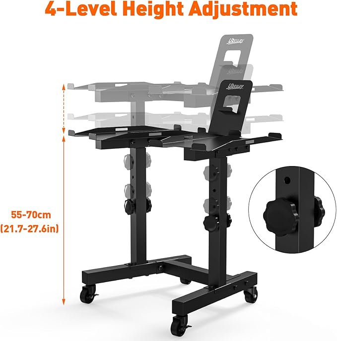 Uboway Adjustable Dumbbell Stand, Hand Weight Rack 4 Level Adjustment for Dumbbells with Tablet Holder, Dumbbell Rack with Durable Casters for Adjustable Dumbbell Set, More Safety and Convenience