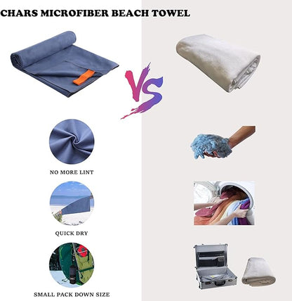 CHARS Camping Towels Microfiber Sand Free Beach Towel (30" x 63") with a Carrying Bag Ultra Compact Quick Drying Sports Towel for Kids, Teens, Adults, Travel, Gym, Pool, Yoga, Swimming and Picnic