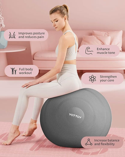 Anti-Burst Exercise Ball for Working Out, Yoga Ball for Pregnancy,Extra Thick Workout Ball for Physical Therapy,Stability Ball for Ball Chair Fitness with Pump