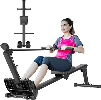 Rowing Machine for Home Use, Rowing Machine Foldable Rower Machine with LCD Monitor - 2024 Upgraded Version Supports 300LBS, Hyper-Quiet & Smooth