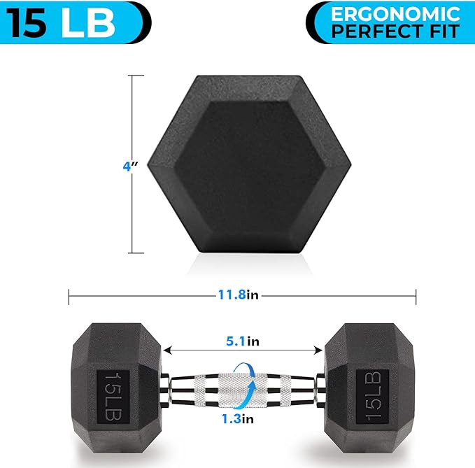 15 LB Hex Dumbbell Exercise & Fitness Weights 15 Pound