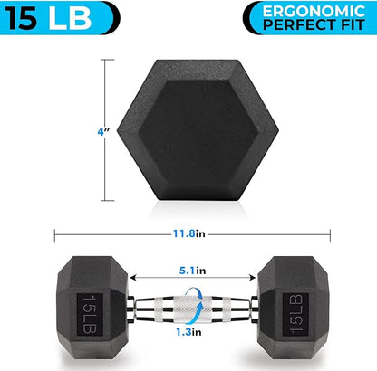 15 LB Hex Dumbbell Exercise & Fitness Weights 15 Pound