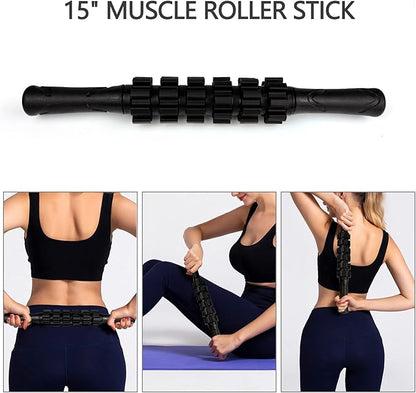 5 in 1 Foam Roller Set for Deep Tissue Muscle Massage, Trigger Point Fitness Exercise Foam Roller, Massage Roller, Massage Ball, Stretching Strap, for Whole Body (Black)