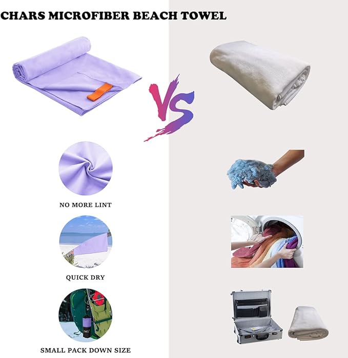 CHARS Microfiber Camping Towels Super Absorbent, Quick Dry Towel Sports Towel Beach Towel (63"x30") with a Carrying Bag Ultra Compact Gym Towel for Beach, Hiking, Travel, Gym, Pool, Yoga, Swimming